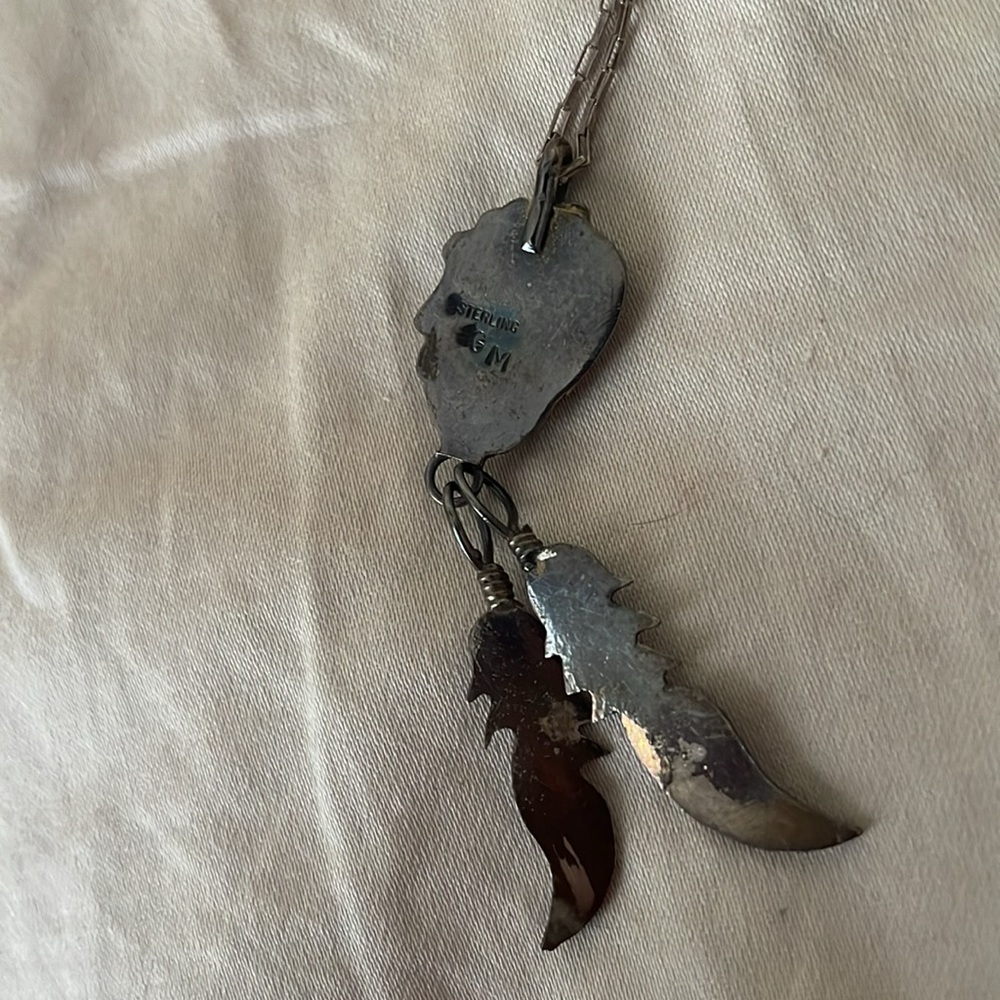 Vintage 90s Southwest Native American Sterling Silver Turquoise Pendant 20” - Picture 4 of 4
